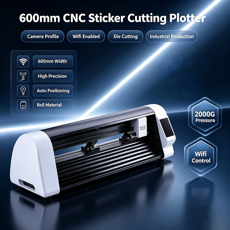 Industrial Laser Cutting Machine - 600mm CNCレーザーステッカーカッティングプロッター カメラプロファイルダイカッティングマシン Wifi対応 産業用生産カッター